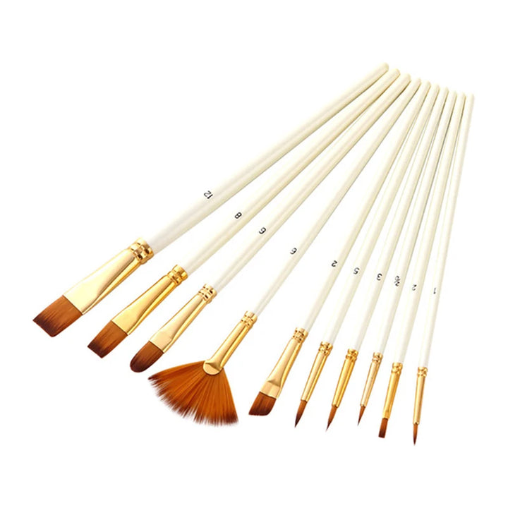 10Pcs Nylon Hair Paint Brush Set