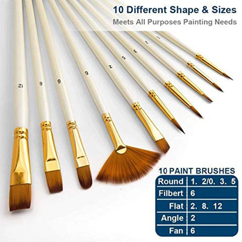 10Pcs Nylon Hair Paint Brush Set