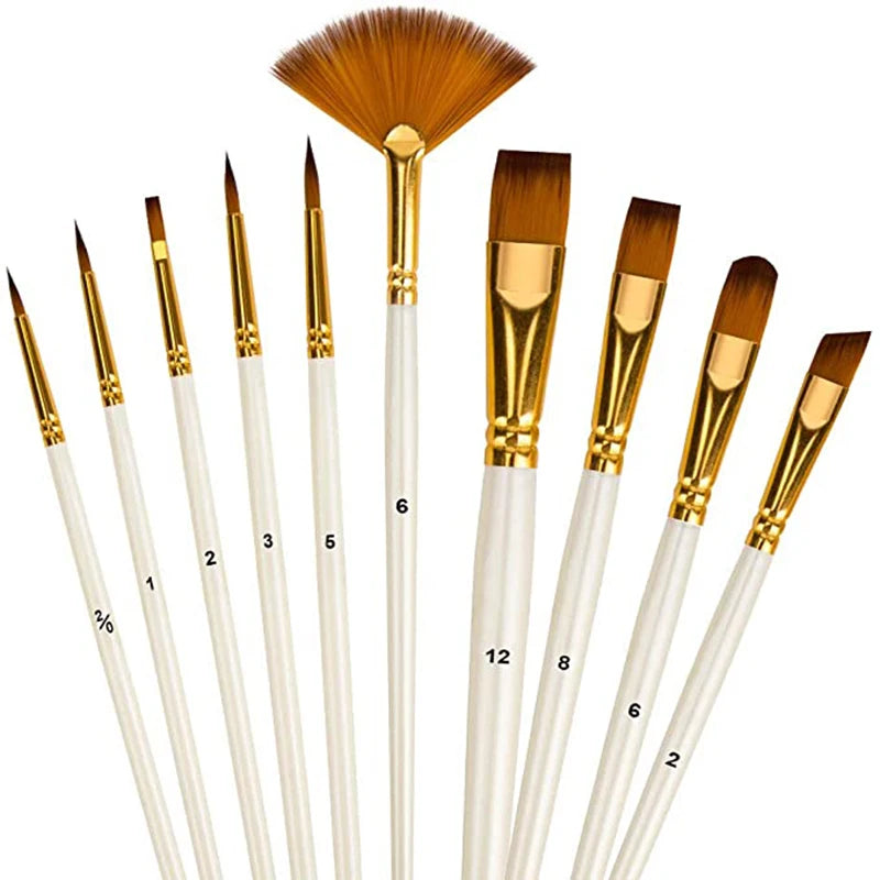 10Pcs Nylon Hair Paint Brush Set