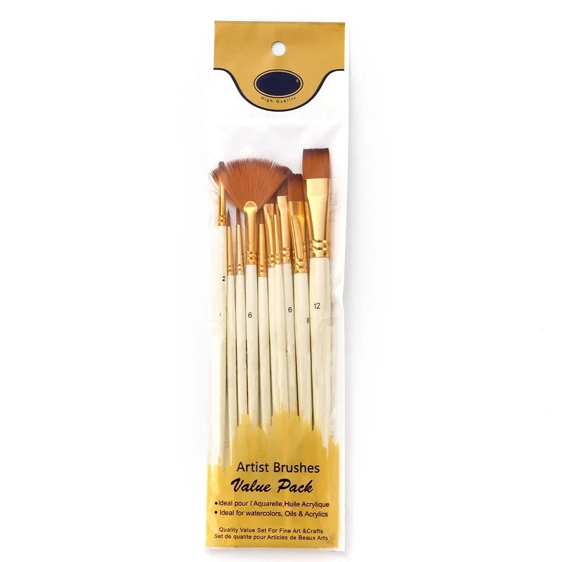 10Pcs Nylon Hair Paint Brush Set