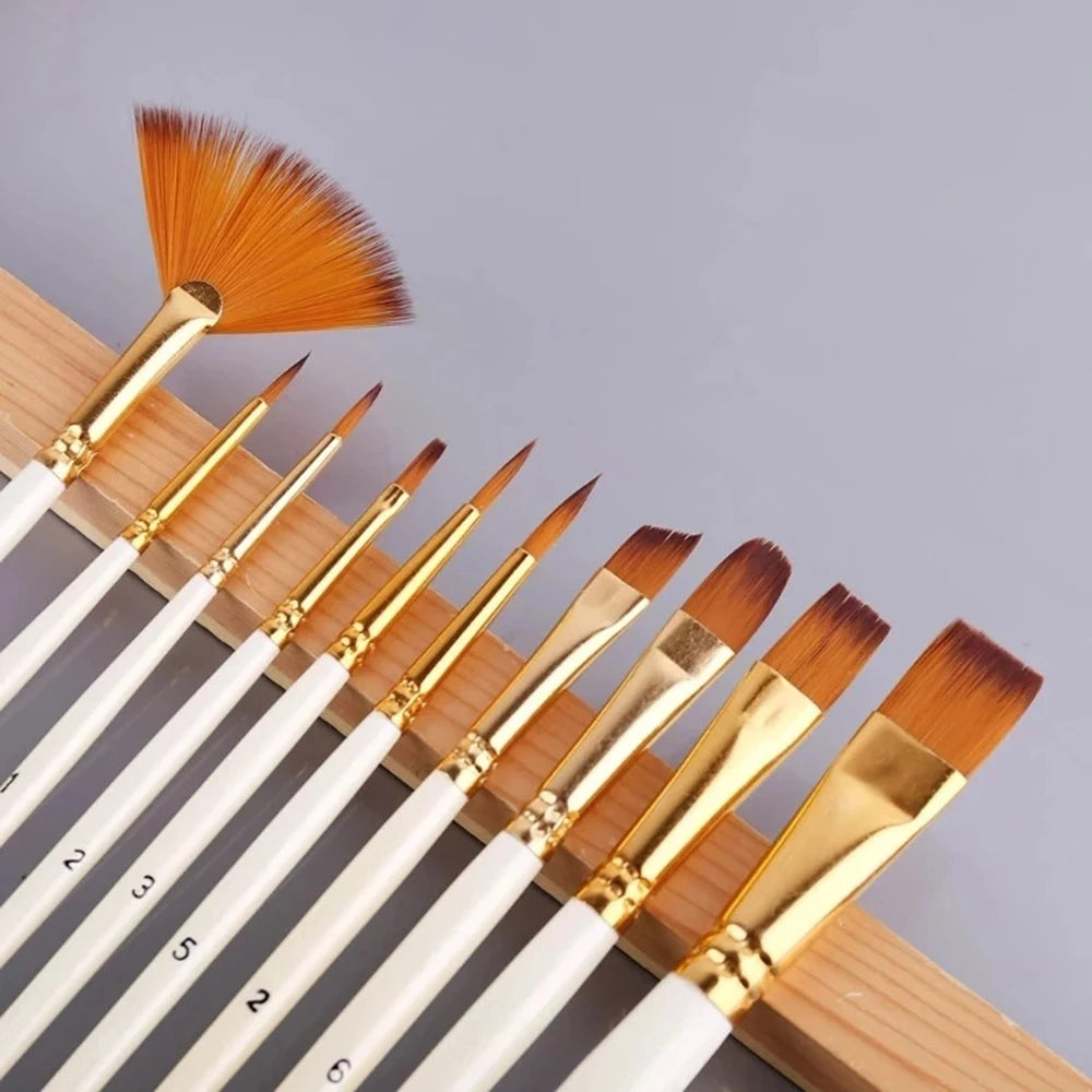10Pcs Nylon Hair Paint Brush Set