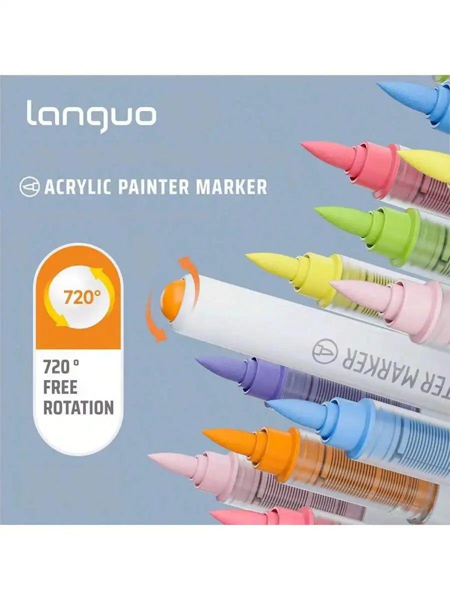 Languo 9pcs Soft Brush Acrylic Marker Pen Set