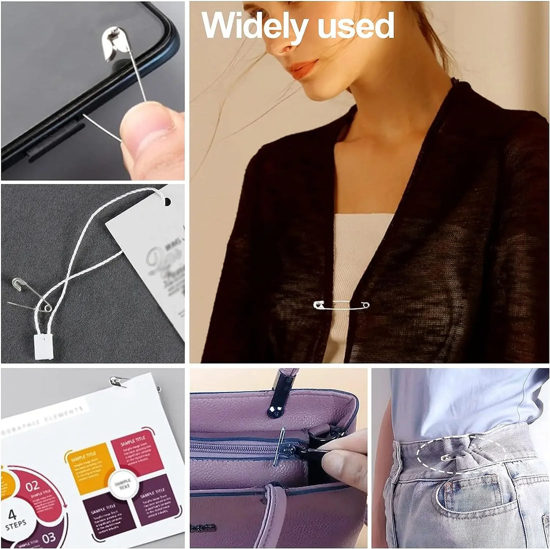 50/100pcs Silver Safety Pins Assorted Sizes