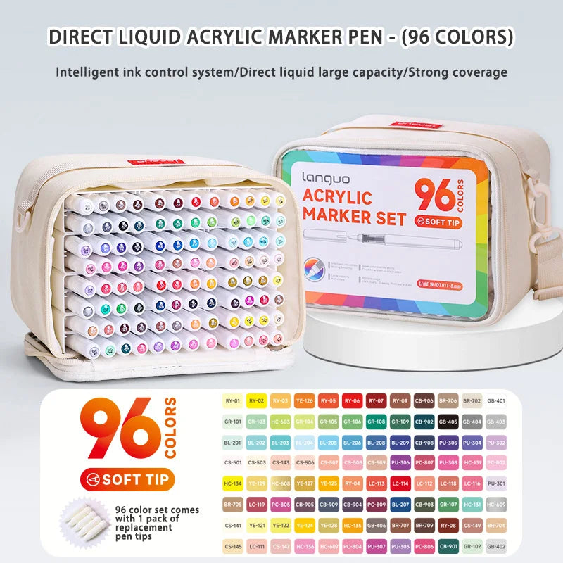 Languo 9pcs Soft Brush Acrylic Marker Pen Set