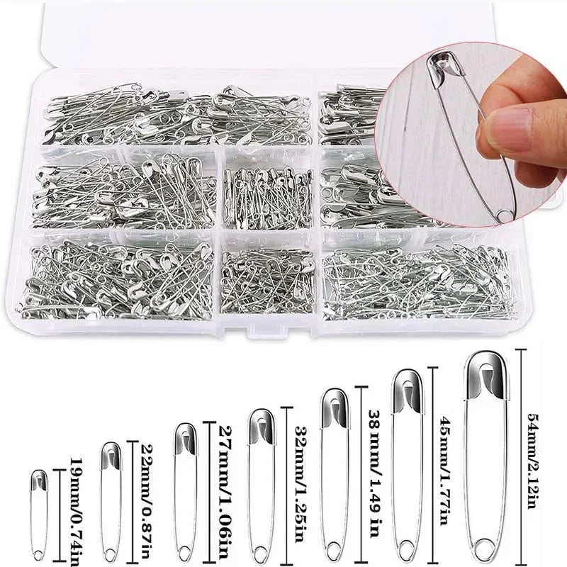 50/100pcs Silver Safety Pins Assorted Sizes