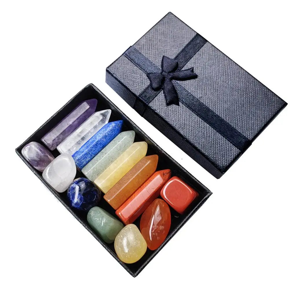 Natural Crystal Chakra Healing Stone Set – Gift Box