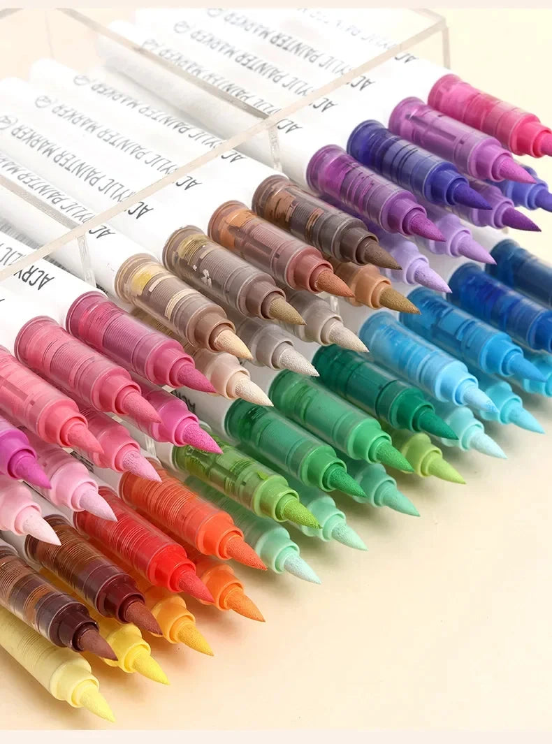 Languo 9pcs Soft Brush Acrylic Marker Pen Set