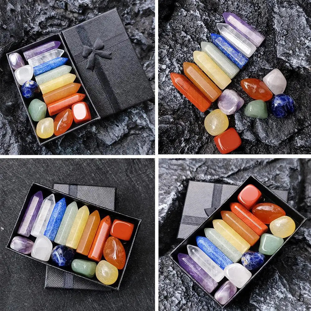 Natural Crystal Chakra Healing Stone Set – Gift Box