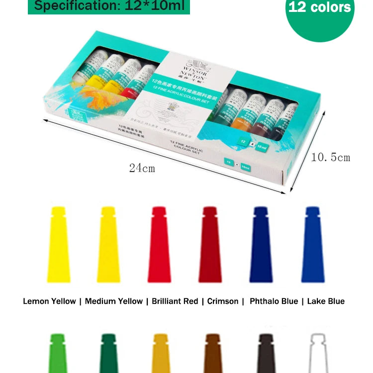 WINSOR & NEWTON Professional Acrylic Paint Set – 12/18/24 Colors, 10ml Tubes
