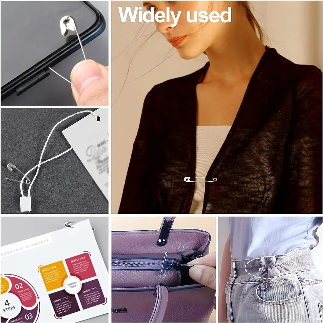 50/100pcs Silver Safety Pins Assorted Sizes