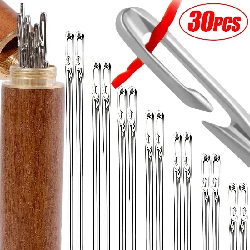 12/30pcs Stainless Steel Side Hole Blind Needles