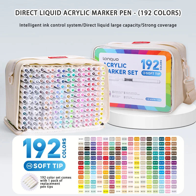Languo 9pcs Soft Brush Acrylic Marker Pen Set