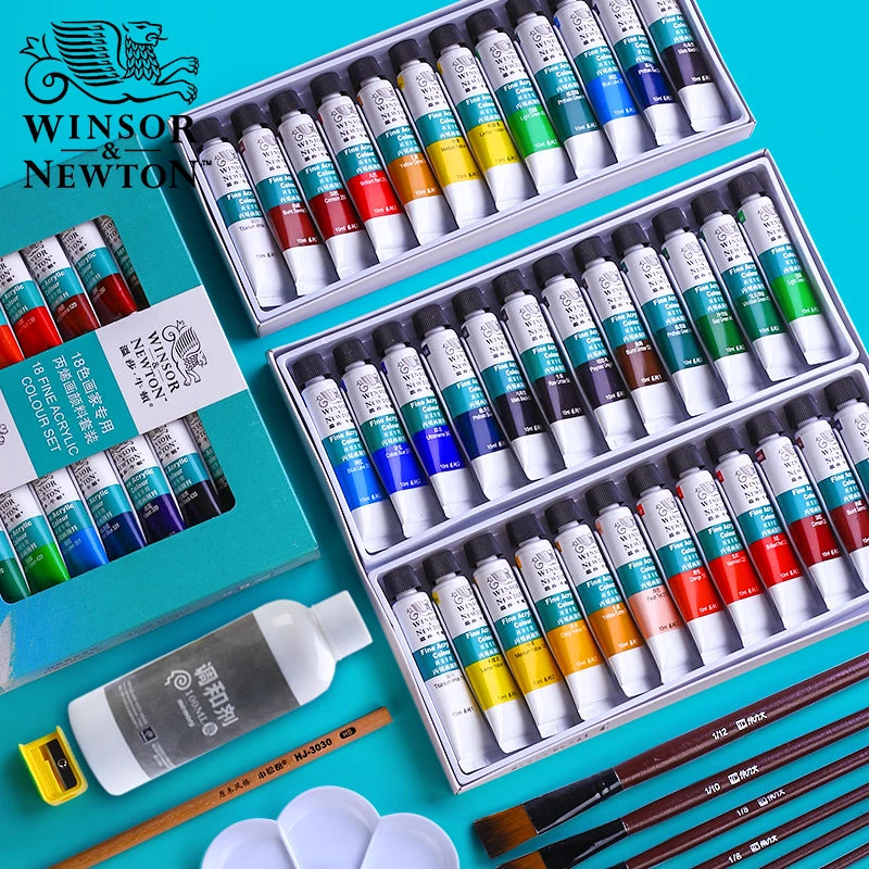 WINSOR & NEWTON Professional Acrylic Paint Set – 12/18/24 Colors, 10ml Tubes