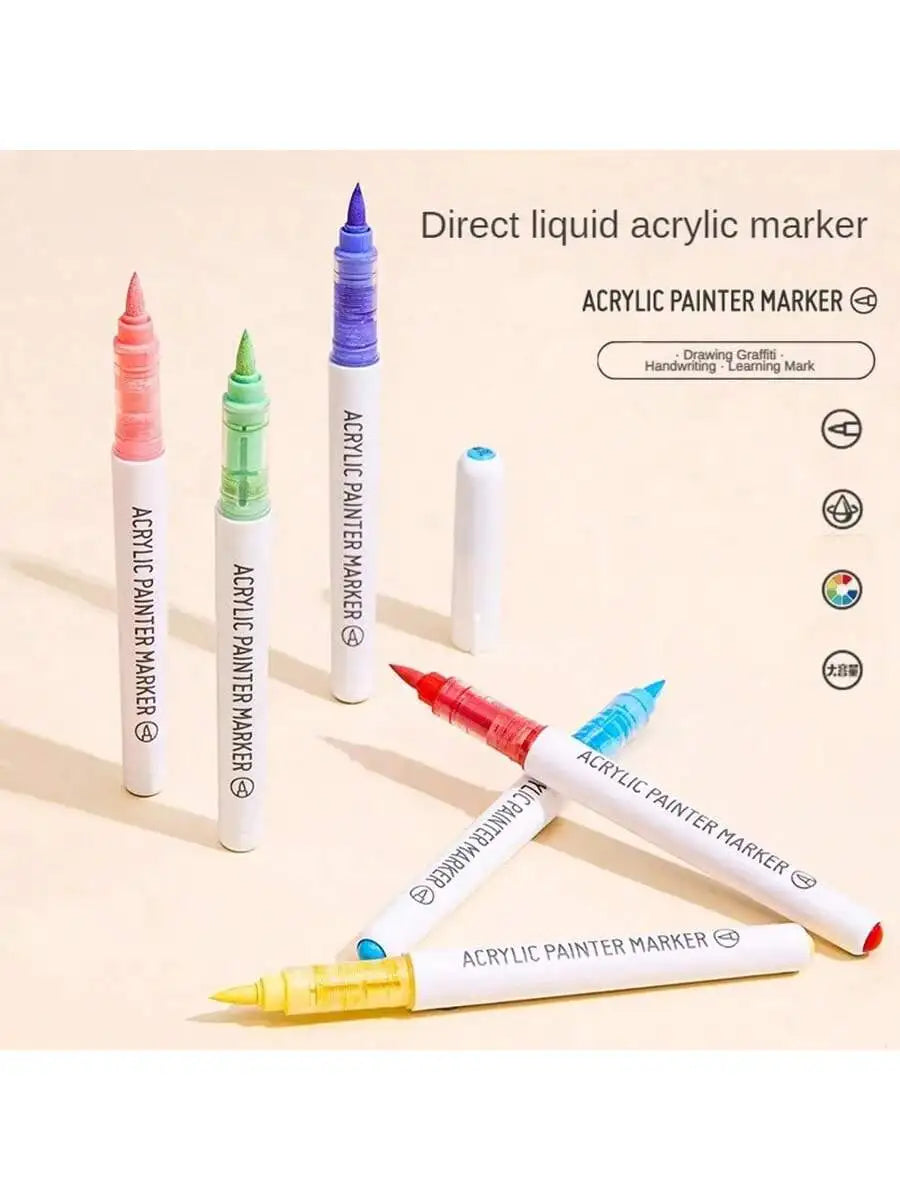 Languo 9pcs Soft Brush Acrylic Marker Pen Set