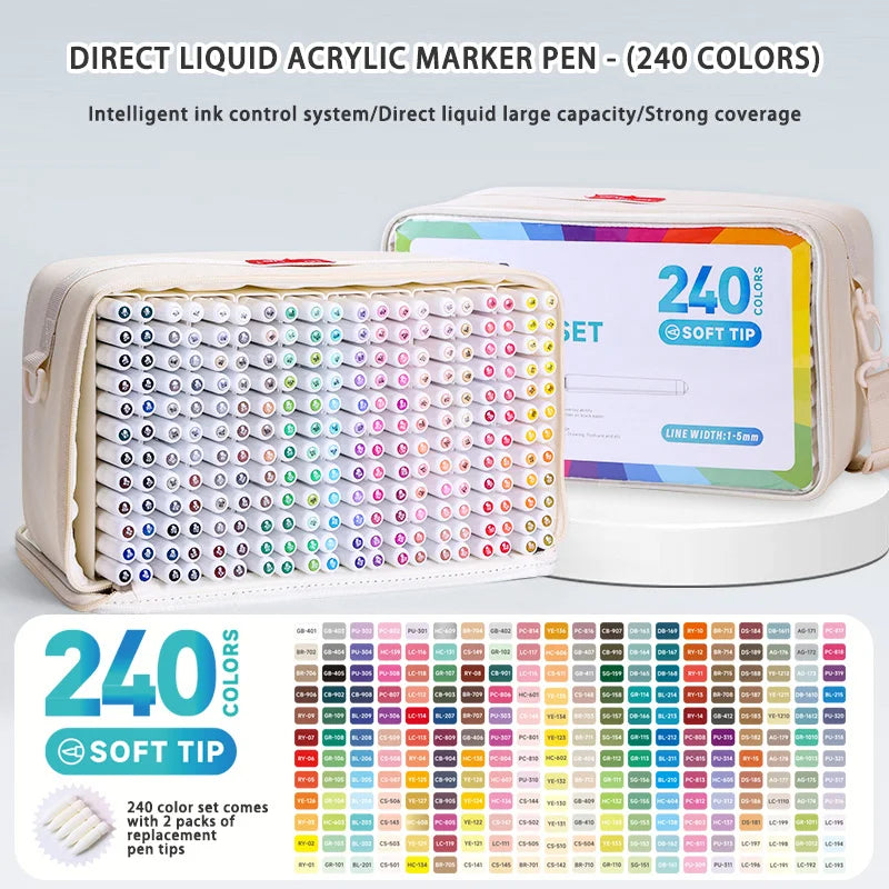Languo 9pcs Soft Brush Acrylic Marker Pen Set
