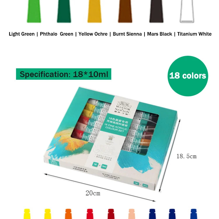 WINSOR & NEWTON Professional Acrylic Paint Set – 12/18/24 Colors, 10ml Tubes