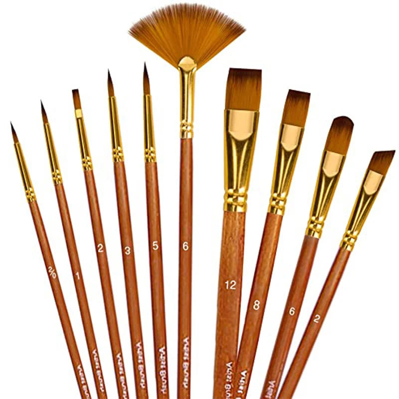 10Pcs Nylon Hair Paint Brush Set