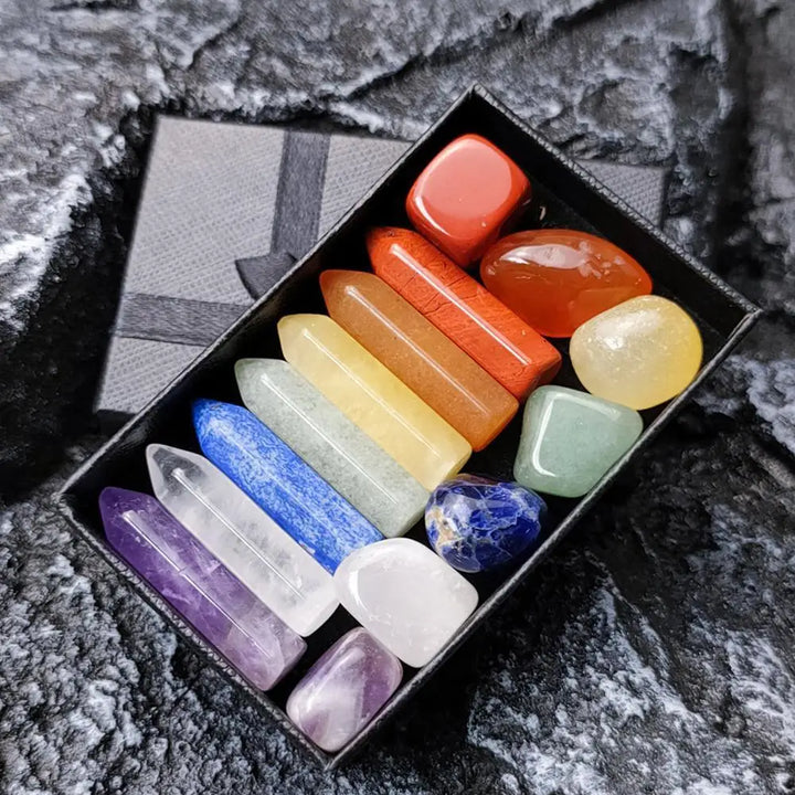 Natural Crystal Chakra Healing Stone Set – Gift Box