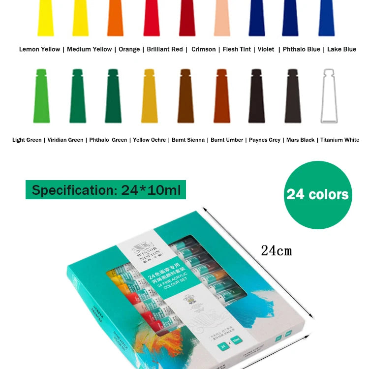 WINSOR & NEWTON Professional Acrylic Paint Set – 12/18/24 Colors, 10ml Tubes