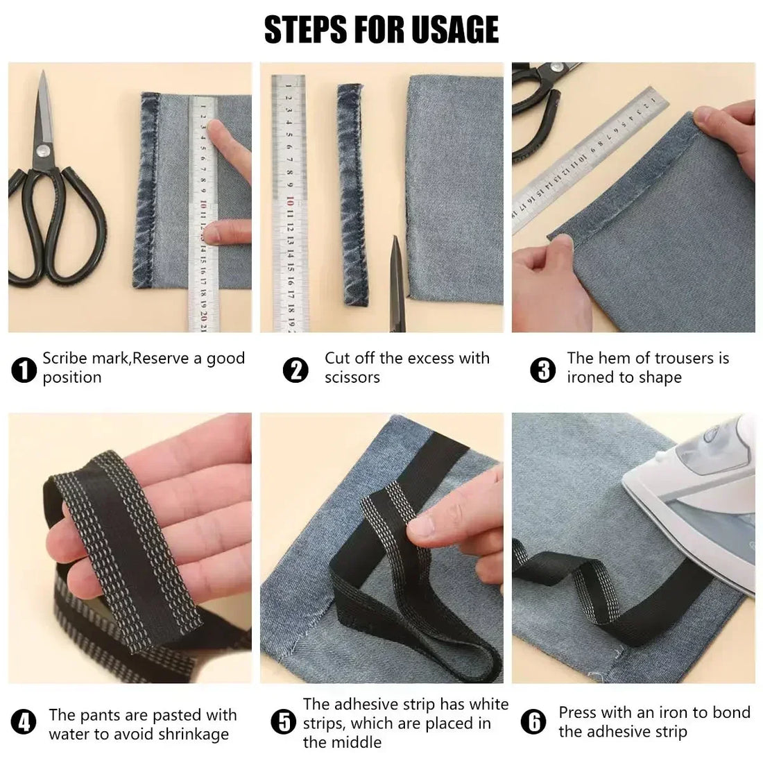 78.74 Inch Self-Adhesive Iron-On Hemming Tape for Pants, Fabric, and DIY Sewing