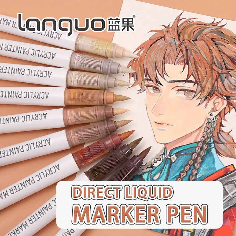 Languo 9pcs Soft Brush Acrylic Marker Pen Set