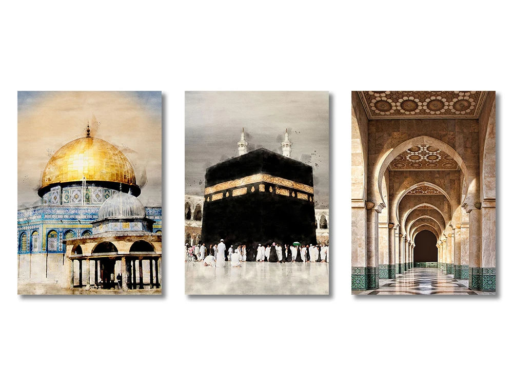 3pcs Ayatul Kursi Islamic Wall Art Canvas Prints