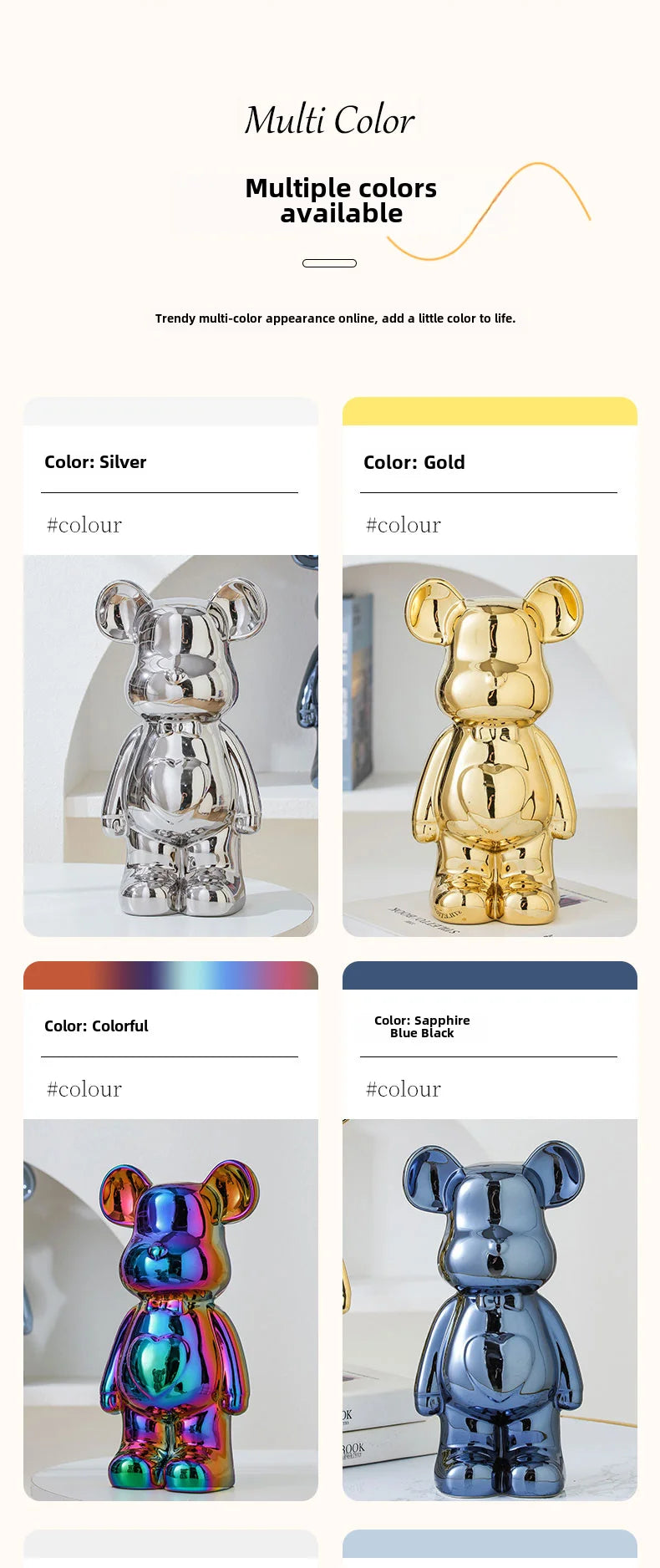 Ceramic Bearbrick Statue – Teddy Bear Home Decor