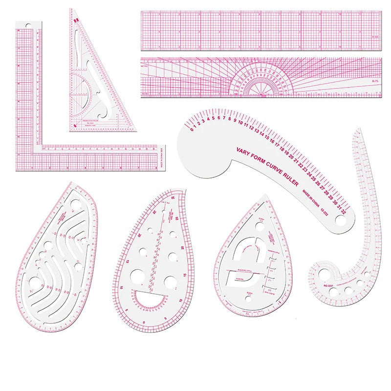 9pcs Metric Sewing Ruler Set for Pattern Making