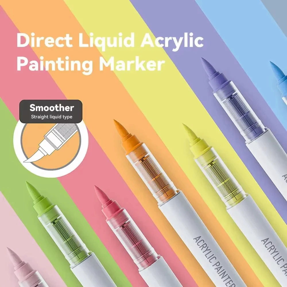Languo 9pcs Soft Brush Acrylic Marker Pen Set