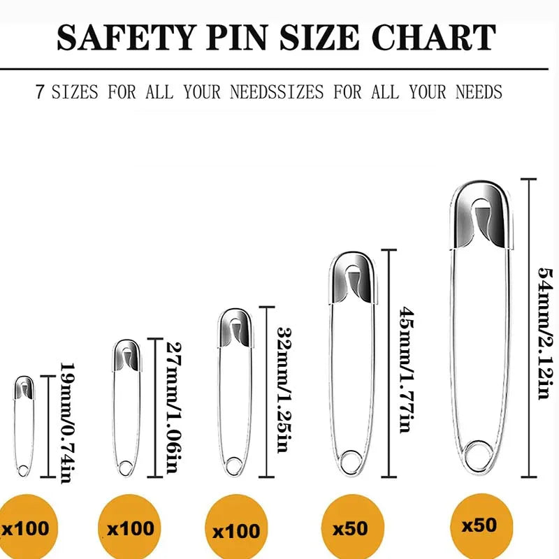 50/100pcs Silver Safety Pins Assorted Sizes