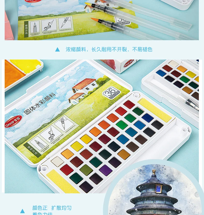12/24/36/48 Colors Watercolor Paint Set with Water Brush Pens