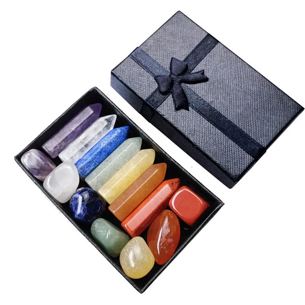 Natural Crystal Chakra Healing Stone Set – Gift Box