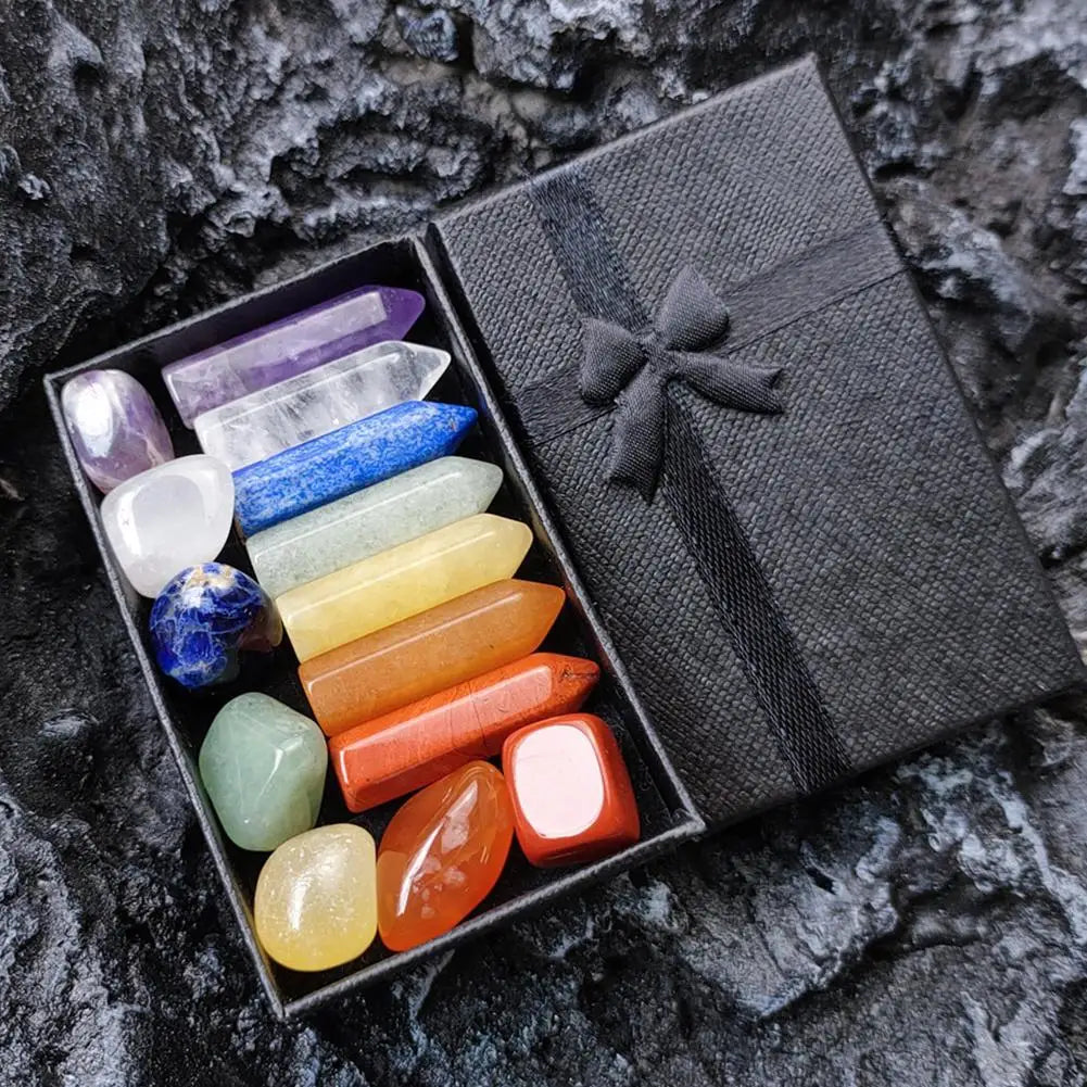 Natural Crystal Chakra Healing Stone Set – Gift Box
